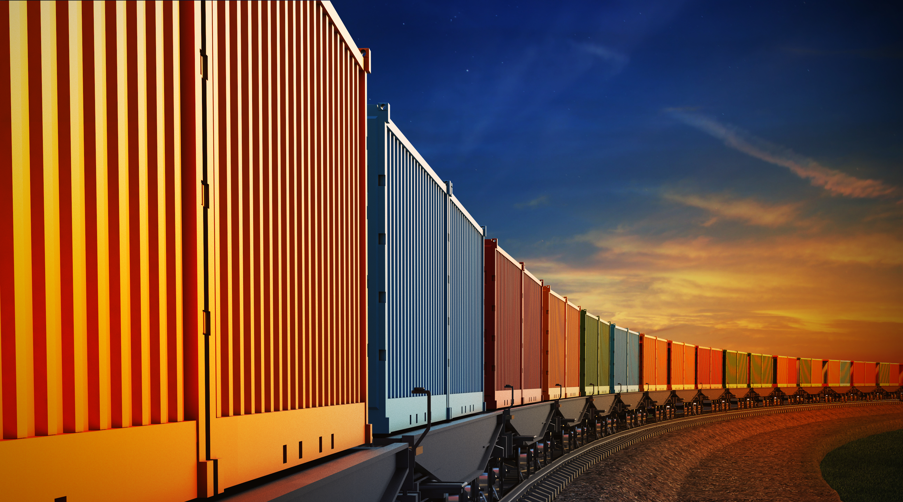 Een containertrein, bron: Getty Images / Istockphoto