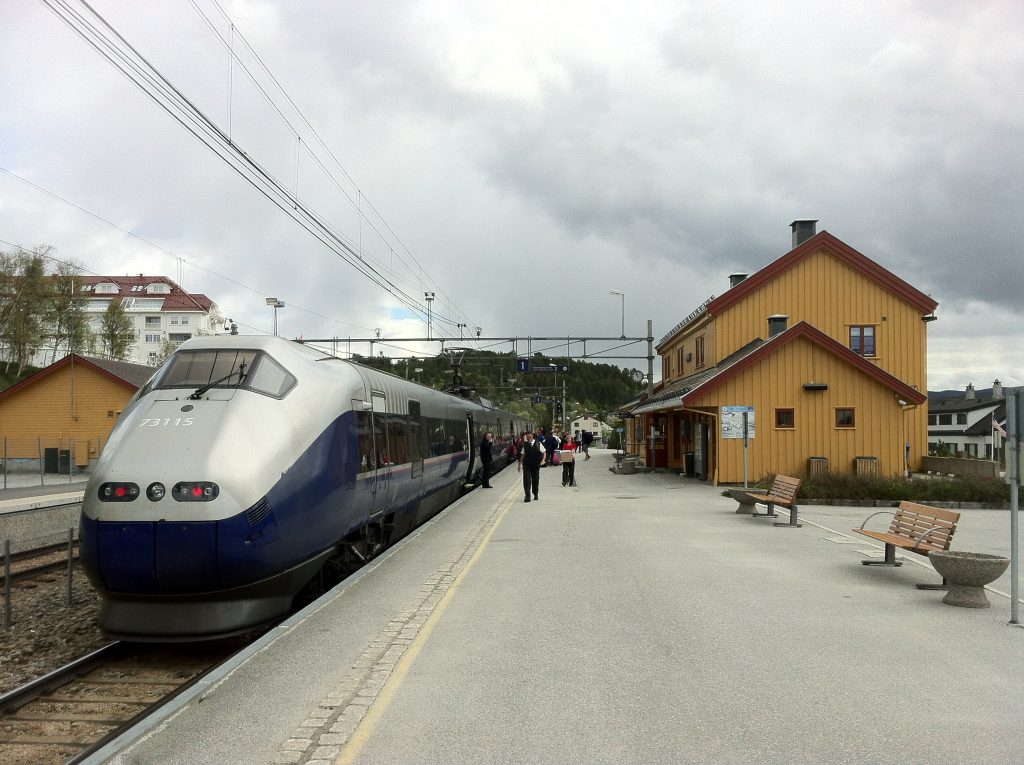 Train at Geilo railway station Norway Bane NOR