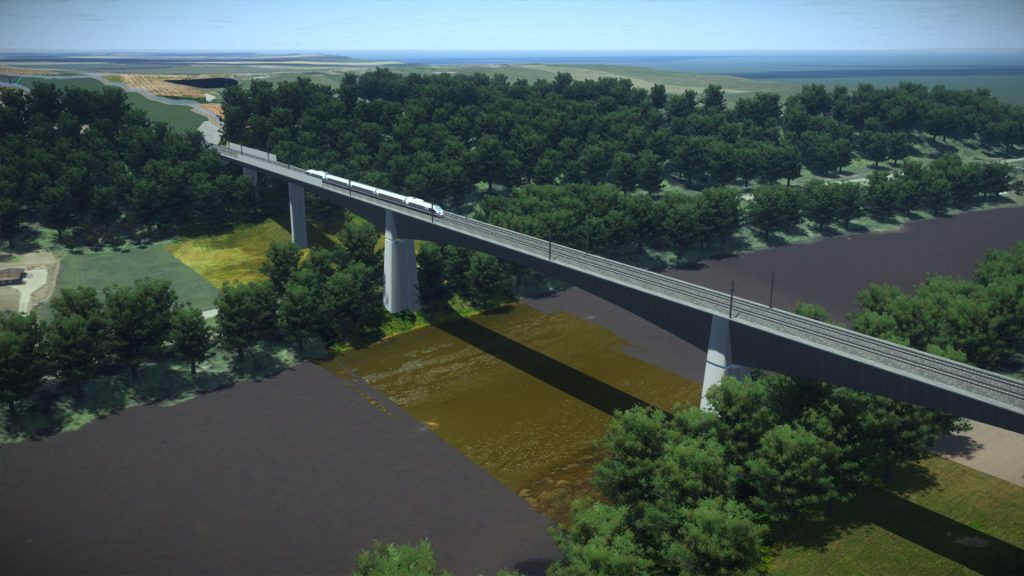 Concept of the longest railway bridge of Rail Baltica across the river Neris