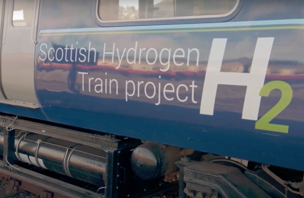 Close up of rolling stock logo for Scotland's hydrogen train project