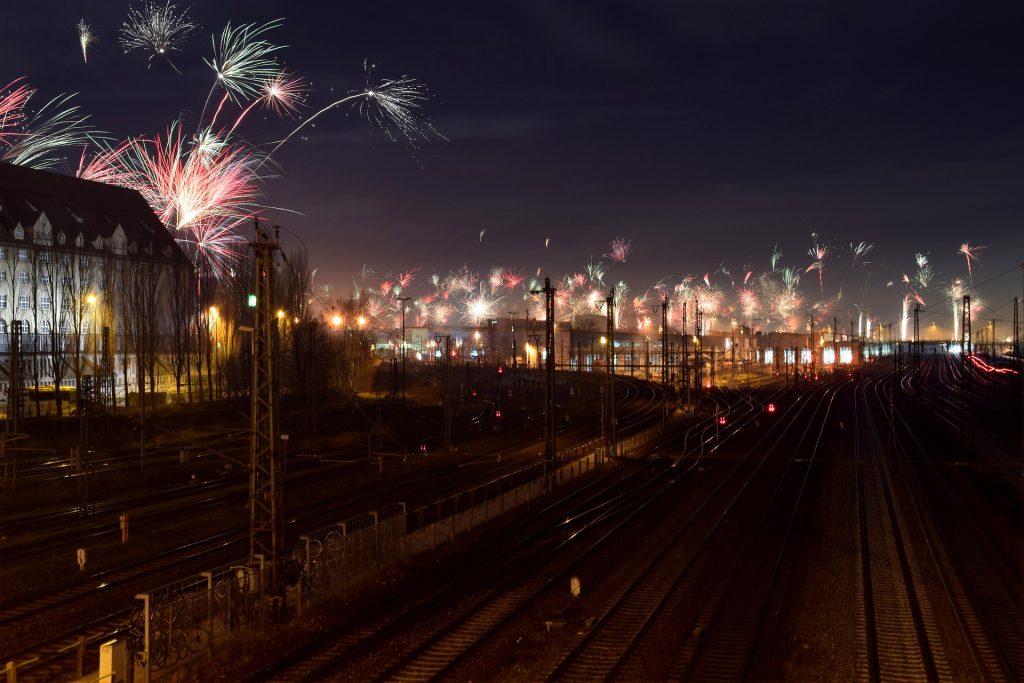New Year's fireworks near tracks in Munich, Germany