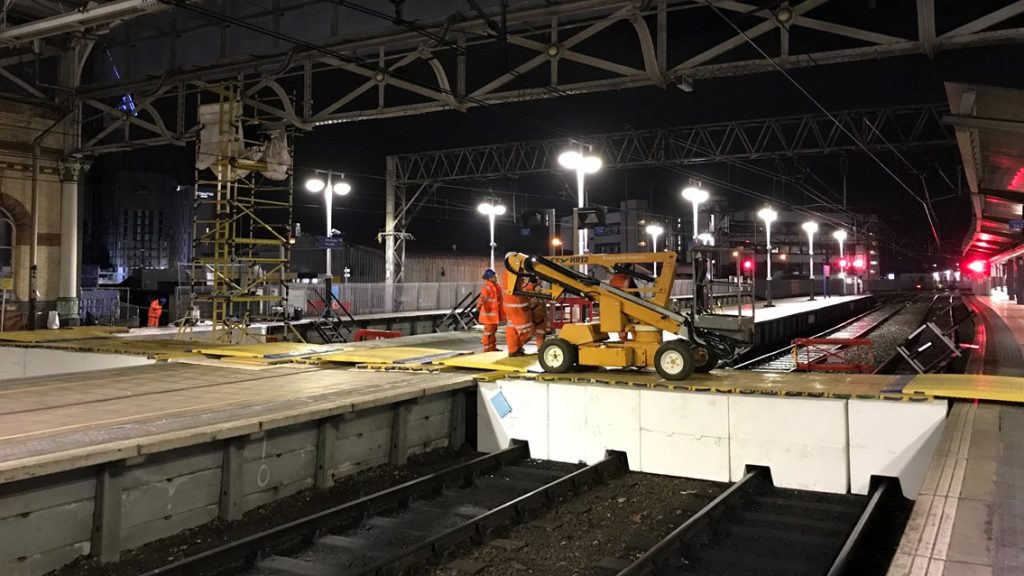 Polystyrene platform at Manchester Piccadilly to bridge over tracks for maintenance of the roof
