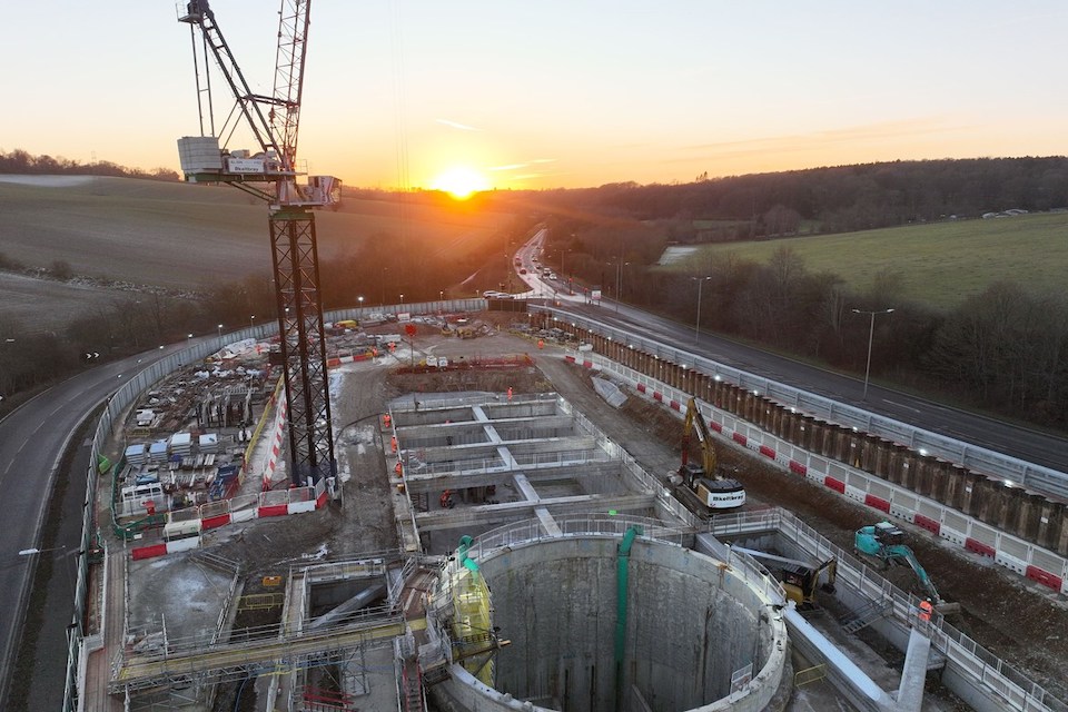 Sunset over HS2 tunnel shaft at Amersham