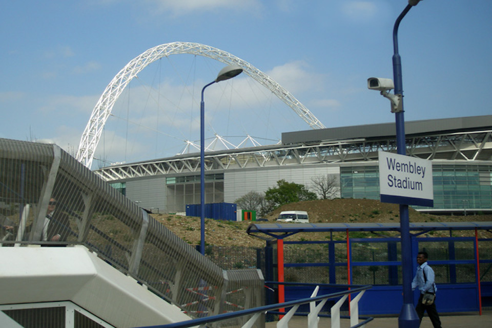 View of Wembley Arch from platform at Wembley Stadium Station